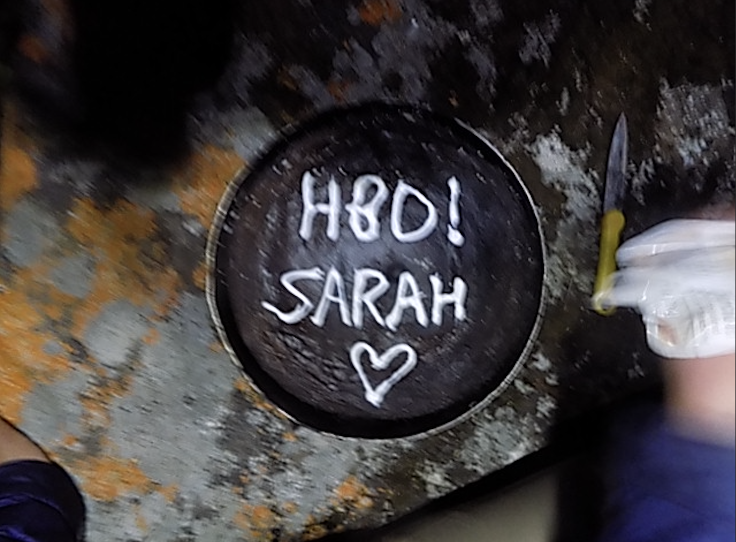 Fire-baked birthday brownie for Sarah